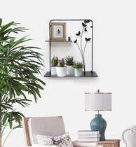 Prateleira decorativo com folhas e dois suportes dobrável de aço preta Prateleira decorativo com folhas e dois suportes dobrável de aço preta