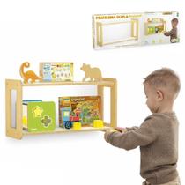 Prateleira dupla infantil montessori organizador madeira livros brinquedos pelucia estante madeira quarto bebe multiuso