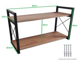 Prateleira Dupla Modelo Industrial Ferro Reforçado Prateleira MDF 68x25