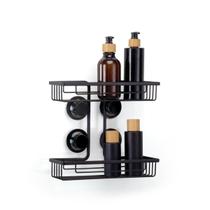 Prateleira Dupla Para Shampoo Retangular Sucção Redonda Preto Arthi