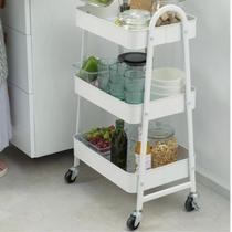 Prateleira em Metal C/ Rodinhas 3 Andares Organizador Multiuso Resistente Rodinhas Giratórias