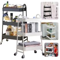 Prateleira em Metal C/ Rodinhas 3 Andares Organizador Multiuso Resistente Rodinhas Giratórias