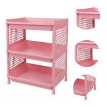 Prateleira Estante De Plástico 3 Andares Multiuso Desmontável 40x28x50cm Rosa Elloplas Prateleira Estante De Plástico 3 Andares Multiuso Desmontável 40x28x50cm Rosa Elloplas