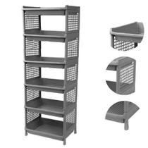 Prateleira Estante De Plástico 6 Andares Multiuso Desmontável 40x28x90cm Elloplas - Cinza