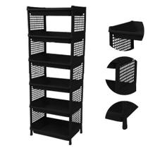 Prateleira Estante De Plástico 6 Andares Multiuso Desmontável 40x28x90cm Elloplas - Preto
