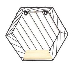 Prateleira hexagonal metal/madeira decoração 25cm Prateleira hexagonal metal/madeira decoração 25cm