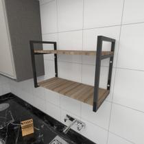 Prateleira industrial cozinha aço cor preto prateleiras 30cm cor amadeirado escuro mod ind01aec