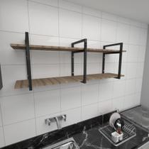 Prateleira industrial cozinha aço cor preto prateleiras 30cm cor amadeirado escuro mod ind05aec