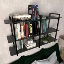 Prateleira industrial moveis escritorio quarto estante infantil livros preto ferro e madeira