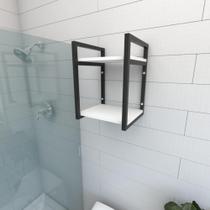 Prateleira industrial para banheiro aço cor preto prateleiras 30 cm cor branca modelo ind24bb