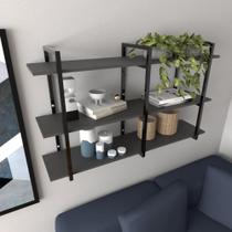 Prateleira industrial sala estar estante nicho parede mdf suspensa pratileira ferro preto
