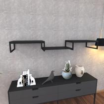 Prateleira industrial suspensa estante parede nicho preto ferro e madeira suporte pratileira
