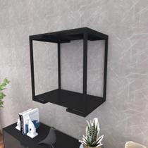 Prateleira industrial suspensa estante parede nicho preto ferro e madeira suporte pratileira