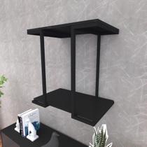 Prateleira industrial suspensa estante parede nicho preto ferro e madeira suporte pratileira