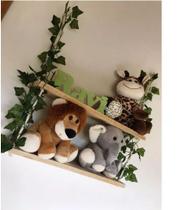 Prateleira Infantil Tema Safari 2 andar com Plantas verde em madeira Prateleira Infantil Tema Safari 2 andar com Plantas verde em madeira