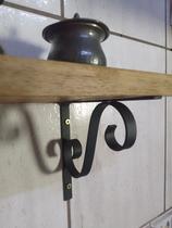 Prateleira Madeira Maciça 50cm Mão Francesa Arabesco Preto Fosco Kit Completo