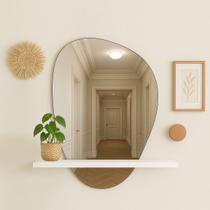 Prateleira Mdf Branca Com Espelho Decorativo Sala Moderna 51Cm