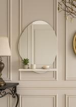 Prateleira Mdf Branca Com Espelho Decorativo Sala Moderna 80Cm