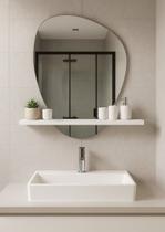 Prateleira Mdf Branca Com Espelho Elegante Hall Entrada 51Cm Prateleira Mdf Branca Com Espelho Elegante Hall Entrada 51Cm