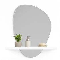 Prateleira Mdf Branca Com Espelho Hall Recepção Elegante 51Cm Prateleira Mdf Branca Com Espelho Hall Recepção Elegante 51Cm