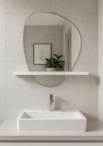 Prateleira Mdf Branca Com Espelho Moderno Hall Elegante 51Cm