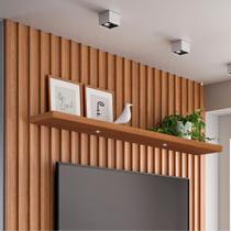 Prateleira MDF decorativa com luzes LED e suporte invisível 1,50m Freijó Madeirado TB184L Pradel Móveis