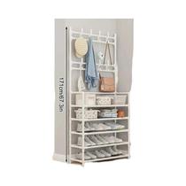 Prateleira Multifuncional Para Sapatos De Cinco Camadas, Rack De Armazenamento Doméstico Com Ganchos