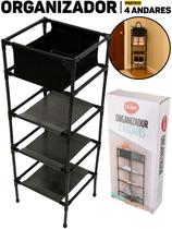 Prateleira Organizador 4 Andares Clink Em Ferro Tecido TNR Multiuso P/ Banheiro Quarto Cozinha
