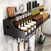 Prateleira Organizadora Cozinha 50 cm Aço Grafite com Porta-Temperos Porta talheres Facas Multiuso