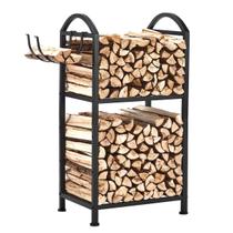 Prateleira para lenha ZEXVIDA exterior/interior com ganchos de madeira 40cm