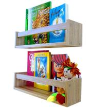 Prateleira Para Livro Infantil Estante Organizador de Brinquedos de Parede Mdf Madeira 2un 55cm
