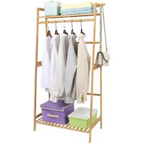 Prateleira para pendurar roupas de bambu Ufine de 2 camadas com prateleiras de armazenamento