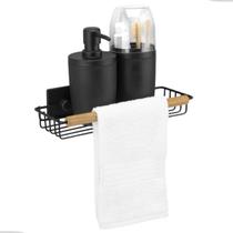 Prateleira Parede Banheiro Lavabo Suporte Toalha de Rosto Multiuso Organizador Eco Design Preto Arthi