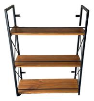 Prateleira Parede Tripla Ferro Madeira Multiuso Cozinha Cor Preto