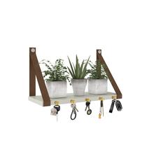 Prateleira Porta Chaves Suporte MDF de Parede Alça de Couro