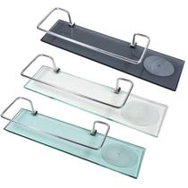 Prateleira porta shampoo reto com saboneteira vidro 40x10cm