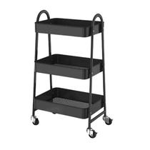 Prateleira Preta De Metal Multiuso 3 Andares Com Rodinhas