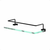 Prateleira Proteção Porta Shampoo Suporte Vidro Para Banheiro Fenda Preto Fosco Troia