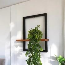 Prateleira Quadro Nicho Design Industrial em ferro e tábua envernizada quadrada de 1 madeira Prateleira Quadro Nicho Design Industrial em ferro e tábua envernizada quadrada de 1 madeira