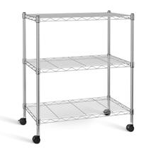Prateleira Simple Deluxe Heavy Duty de 3 prateleiras com rodas cromadas Prateleira Simple Deluxe Heavy Duty de 3 prateleiras com rodas cromadas