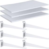 Prateleira Slatwall Tcevily, pacote com 3, branca, 60 x 30 cm, madeira com suportes Prateleira Slatwall Tcevily, pacote com 3, branca, 60 x 30 cm, madeira com suportes