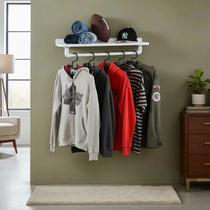 Prateleira Suporte Cabideiro de Parede Roupas e Acessórios Estilo Industrial - Branco Laca