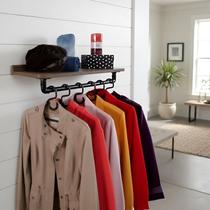 Prateleira Suporte Cabideiro de Parede Roupas e Acessórios Estilo Industrial - Versati Laca