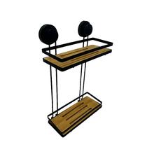 Prateleira Suporte com Ventosa para Banheiro de Bambu e Inox FRG5101