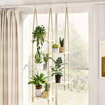 Prateleira Suspensa de Madeira Bamworld com 5 Níveis para Plantas, Decoração Interna Prateleira Suspensa de Madeira Bamworld com 5 Níveis para Plantas, Decoração Interna