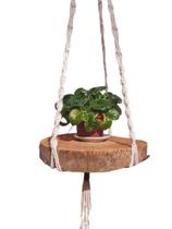 Prateleira suspensa macramê Pipoca Cru madeira Rústica