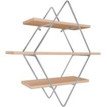 Prateleira Tripla Estante Decorativa Livros Quarto Sala Losan Aço MDF - Prata Jade