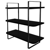 Prateleira Tripla Hone 60x25cm Modelo Industrial Preto/Preto
