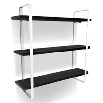 Prateleira Tripla Nicho Hone Modelo Industrial Decoração Casa 60x15 Branca/Preto