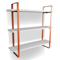 Prateleira Tripla Nicho Hone Modelo Industrial Decoração Casa 60x15 Cobre/Branca